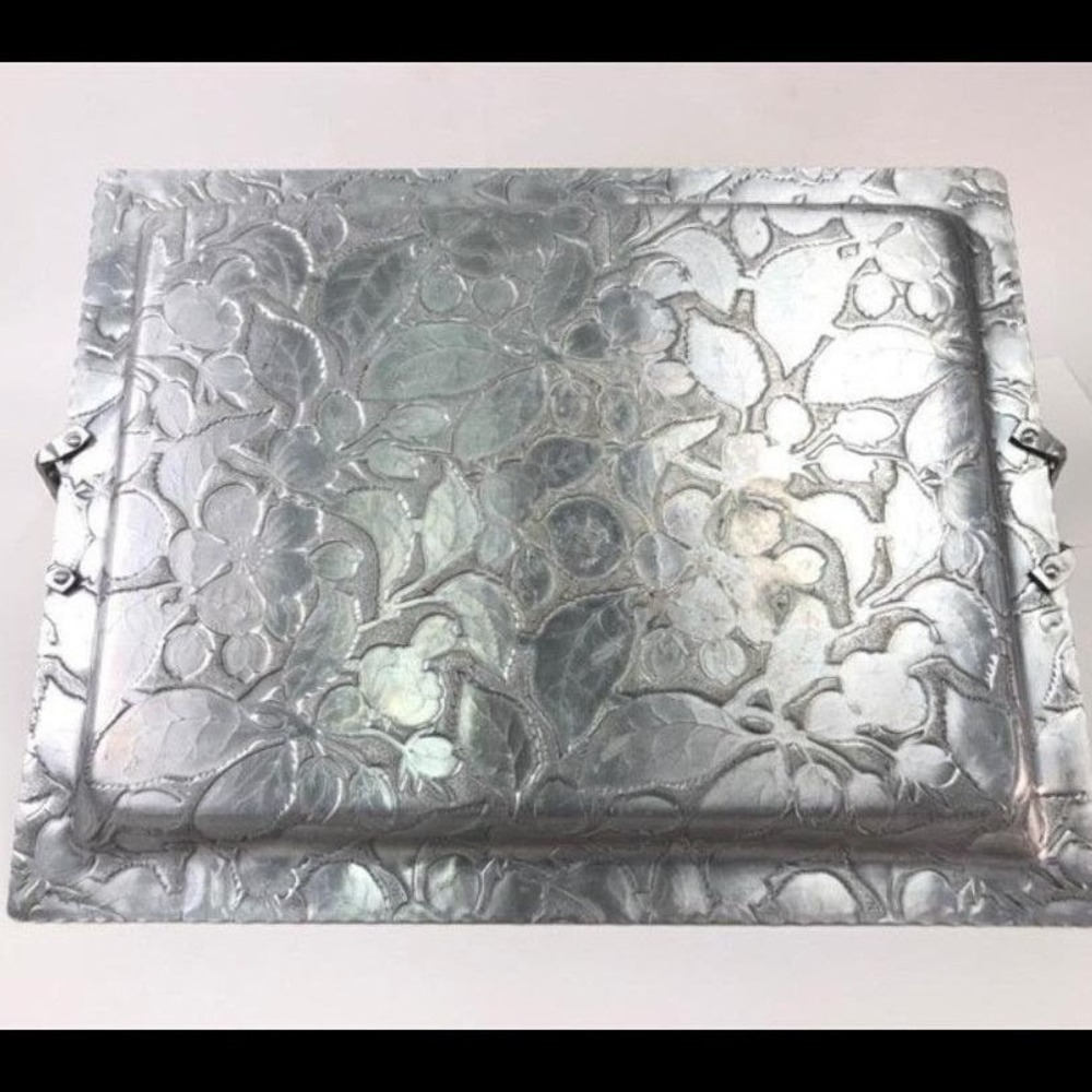 VTG Keystoneware Paisley Botanical Aluminum Floral Embossed Tray Twisted Handle - Picture 4 of 5